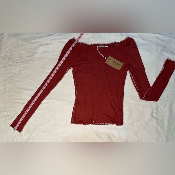 NWT Project Social T Ribbed Red Long Sleeve Top Ruffled Hem Slim Fit Y2K Size M - Picture 13 of 14